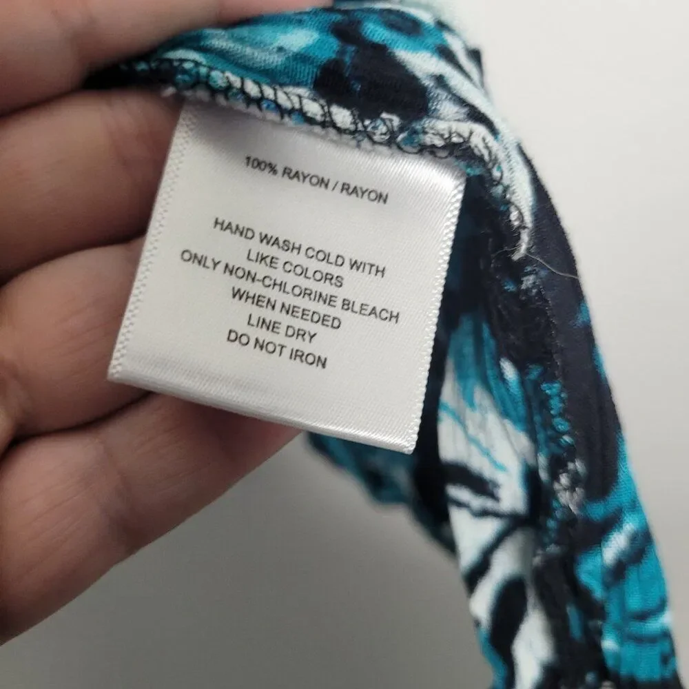 Vintage y2k 90s black blue grunge floral tiered midi pull on skirt size large